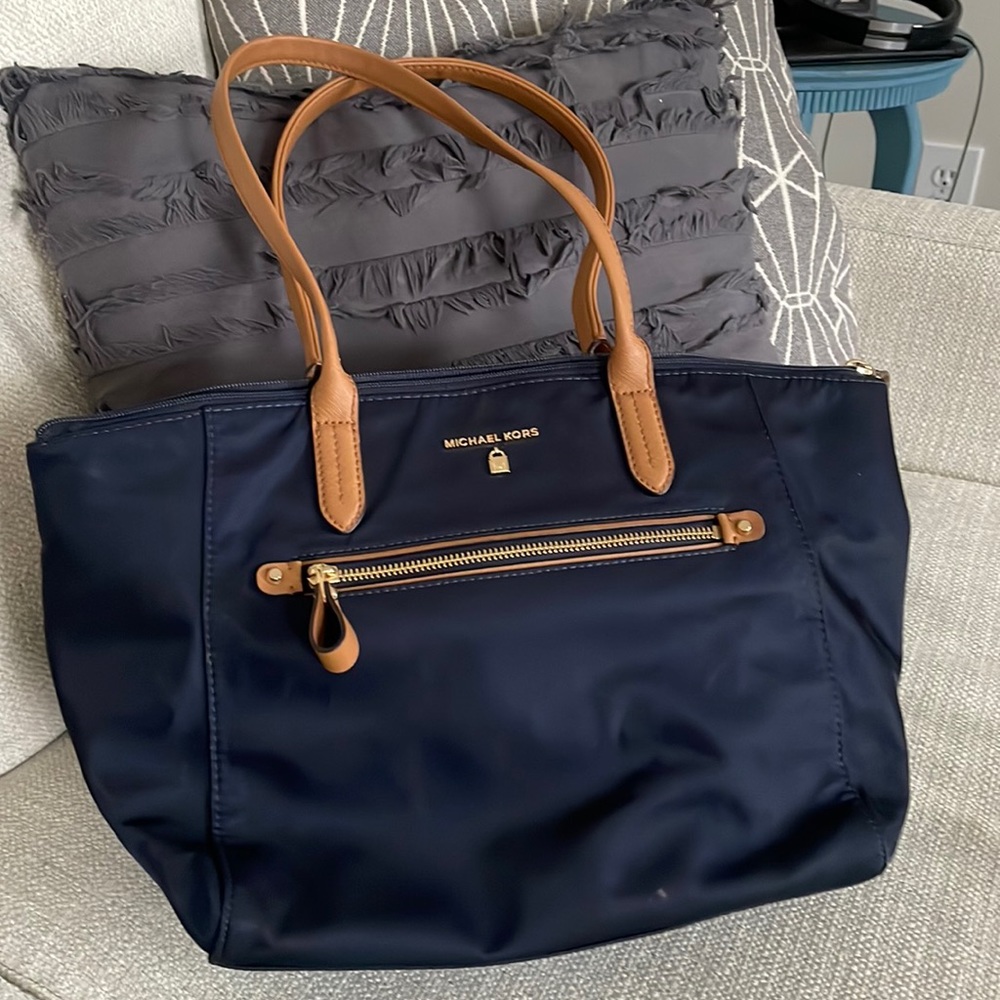 Michael Kors Kelsey Zip Top Nylon Tote Blue